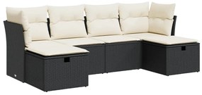 3325322 vidaXL Set mobilier de grădină cu perne, 6 piese, negru, poliratan