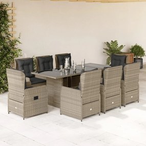 vidaXL Set mobilier grădină cu perne, 9 piese, gri deschis, poliratan