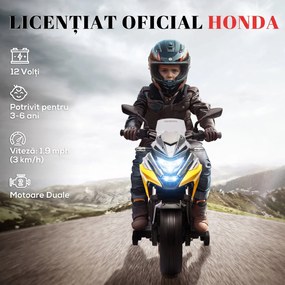 AIYAPLAY Motocicletă Electrică Copii, Licențiată Honda, Faruri Roți Antrenament, Galbenă | Aosom Romania