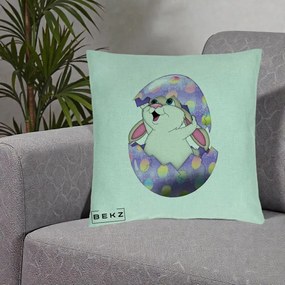 Perna Decorativa Iepuras din Ou de Pasti, 40x40 cm, Verde Menta, Husa Detasabila, Perna Inclusa, BEKZ®