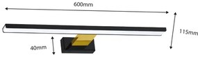 Lumină LED pentru oglindă de baie SHINE, 13,8 W, 230 V, 60 cm, IP44, negru/auriu