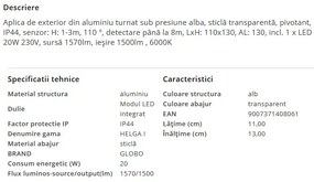 Aplica LED de exterior cu senzor de miscare IP44 HELGA I