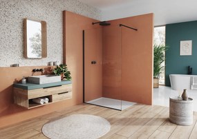 Paravan dus sticla walk-in 100x200 cm cu cadru metalic negru Sanswiss Easy 1000x2000 mm, Negru mat