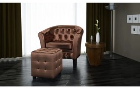 60707 vidaXL Fotoliu cu taburet, maro, piele ecologică