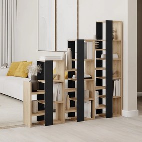 Etajeră neagră/în culoare naturală cu aspect de lemn de stejar 158x151 cm Anissa – Marckeric