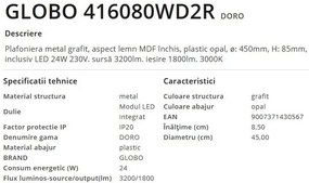 Plafoniera LED cu aspect lemn design slim DORO 45cm, 24W