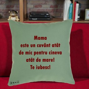 Cadou pentru Mama - Perna Personalizata Mama Cuvant Mic, 40x40 cm, Verde, Husa Detasabila, Perna Inclusa, BEKZ®