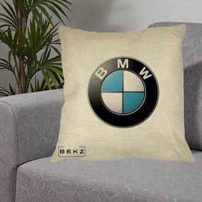 Perna Personalizata cu emblema BMW, 40x40 cm, Crem, Husa Detasabila, Perna Inclusa, BEKZ®