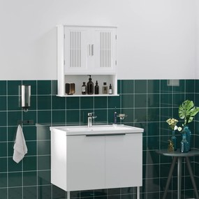 Kleankin Dulap de Baie Suspendat, Spațiu de Depozitare Eficient cu 2 Uși și Raft Inferior, Design Compact, 60x20x70 cm, Alb | Aosom Romania