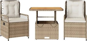 vidaXL Set mobilier de grădină cu perne, 3 piese, bej, poliratan