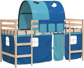 vidaXL Pat etajat de copii cu tunel albastru 90x190 cm lemn masiv pin