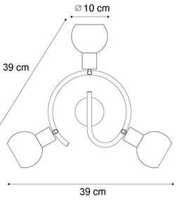 Plafonieră Art Deco neagră cu sticlă fumurie cu 3 lumini rotundă - Vidro