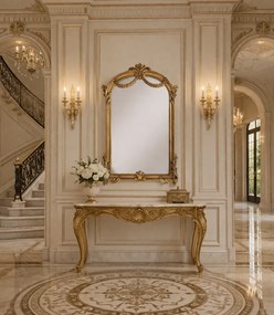 Oglindă decorativă de perete, ramă aurie antichizată, 60x90 cm