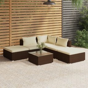 3101602 vidaXL Set mobilier de grădină cu perne, 6 piese, maro, poliratan