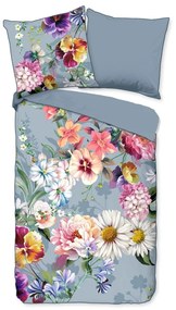 Lenjerie de pat din bumbac organic pentru pat de o persoană Descanso Sunflower, 140 x 220 cm, gri