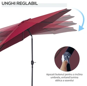 Outsunny Umbrelă de Grădină Inclinabilă 3x2.45m, Poliester Impermeabil, Rosu Bordeaux | Aosom Romania