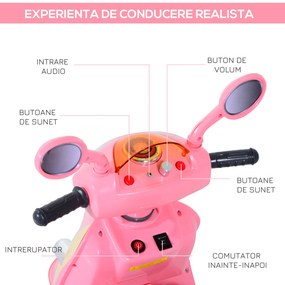 HOMCOM motocicleta electrica copii, tricicleta electrică roz, cu lumini, 6V | Aosom Romania