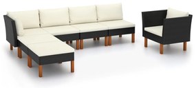 vidaXL Set mobilier grădină, 7 piese, negru, poliratan/lemn eucalipt