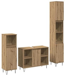 vidaXL Set de Mobilier pentru Baie în Trei Piese Stejar Artizanal Lemn Prelucrat