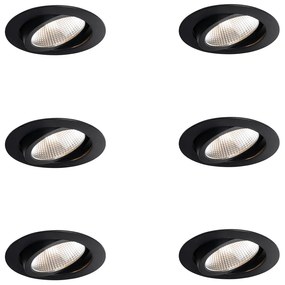 Set de 6 spoturi încastrate negre 9,5 cm incl. LED 1300 lm Dimmable IP23 - Gaius