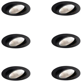 Set de 6 spoturi încastrate negre 9,5 cm incl. LED 1300 lm Dimmable IP23 - Gaius