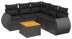 3257329 vidaXL Set mobilier de grădină cu perne, 6 piese, negru, poliratan