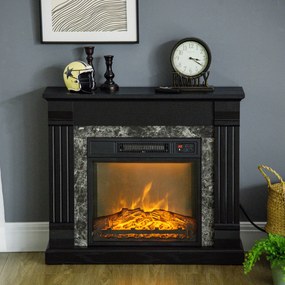 HOMCOM Semineu Electric de Podea cu Temporizator, Flacara Realista si Temperatura Reglabila, din Metal, ABS si PAL, 80x21.6x67.8 cm, Negru | Aosom RO