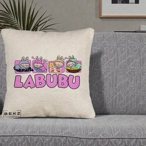 Perna Personalizata Labubu Sleeping Quad, 40x40 cm, Bej Canapea, Husa Detasabila, Perna Inclusa, BEKZ®
