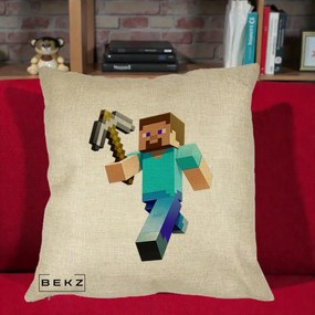 Perna Personalizata Minecraft Steve cu Tarnacop, 40x40 cm, Crem, Husa Detasabila, Perna Inclusa, BEKZ®