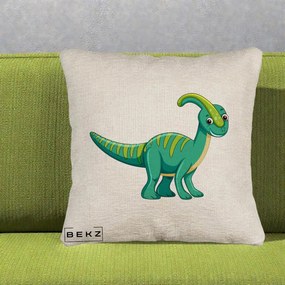 Perna Decorativa Parasaur Verde, 40x40 cm, Bej Canapea, Husa Detasabila, Perna Inclusa, BEKZ®