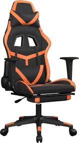 vidaXL Scaun de gaming cu suport picioare, negru/oranj, piele eco
