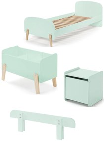 Set KIDDY în verde mentă format dintr-un Pat copii (90x200) cu noptieră, bară de siguranță și cutie de jucării.
