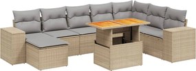 vidaXL Set canapele de grădină, 9 piese, cu perne, bej, poliratan