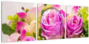 Tablou cu trandafiri (cu ceas) (90x30 cm)