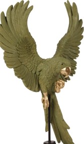 Statuetă decorativă din polirășină, verde, papagal pe suport, 52,5 x 26,5 x 14,5 cm, „Lori”
