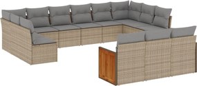 vidaXL Set canapele de grădină, 13 piese, cu perne, bej, poliratan
