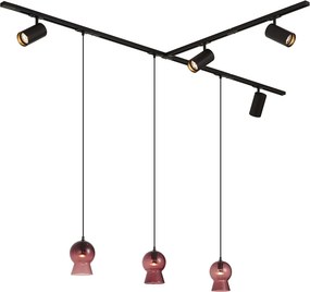 Sistem de șină modern negru cu 4 spoturi și 3 pendule violet monofazate - Iconic Bell Jeana Luxe