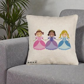 Perna Personalizata Printese Diverse Ilustratie, 40x40 cm, Bej Canapea, Husa Detasabila, Perna Inclusa, BEKZ®