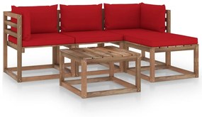 3067362 vidaXL Set mobilier de grădină cu perne roșii, 5 piese