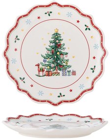 Farfurie roșie-crem pentru servire din ceramică ø 17 cm, cu model de Crăciun Naive – Bloomingville