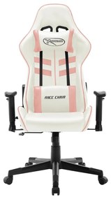 Scaun pentru jocuri, alb si roz, piele artificiala 1, Alb si roz, Fara suport de picioare