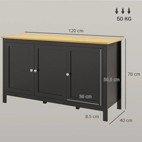 HOMCOM Dulap cu 2 Compartimente și 2 Rafturi Reglabile pe 3 Nivele, 120 x 40 x 70 cm, Negru și Lemn | Aosom Romania
