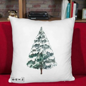 Perna Decorativa Fluffy cu tematica de Craciun, Brad 2, 40x40 cm, Alb Pufos, Husa Detasabila, Perna Inclusa, BEKZ®