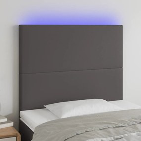 Tablie de pat cu LED, gri, 90x5x118 128 cm, piele ecologica 1, Gri, 90 x 5 x 118 128 cm