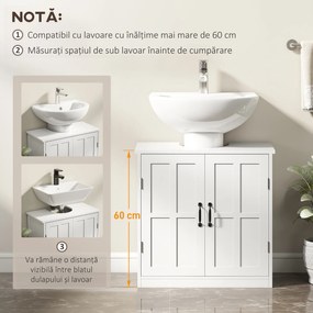 kleankin Dulap pentru Chiuvetă cu Piedestal, Dulap Sub Chiuvetă cu 2 Uși și Raft Reglabil, Dulap de Baie cu Decupaj în Formă de U, Alb | Aosom Romania