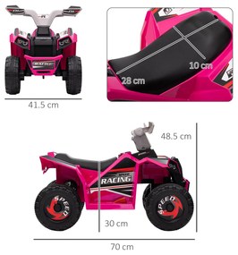 HOMCOM Quad electric pentru copii vehicul cu baterie 6V cu mers înainte și înapoi 70L x 41,5l x 48,5H cm Roz | Aosom Romania