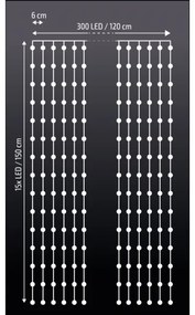 Perdea LED de Crăciun Brilagi 300xLED/8 funcții/3xAA/USB 1,2m alb rece