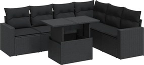 vidaXL Set canapele de grădină cu perne, 7 piese, negru, poliratan