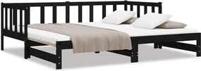 vidaXL Pat de zi extensibil, negru, 2x(90x190) cm, lemn masiv de pin