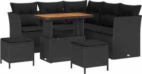 vidaXL Set de canapele pentru grădină cu pernă 8 pcs Negru